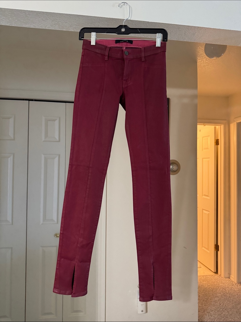 J Brand Wine Red Skinny Jeans with Split Hem